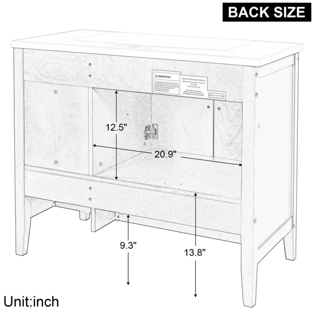 36" Bathroom Vanity Base Only, Solid Wood Frame And MDF Boards