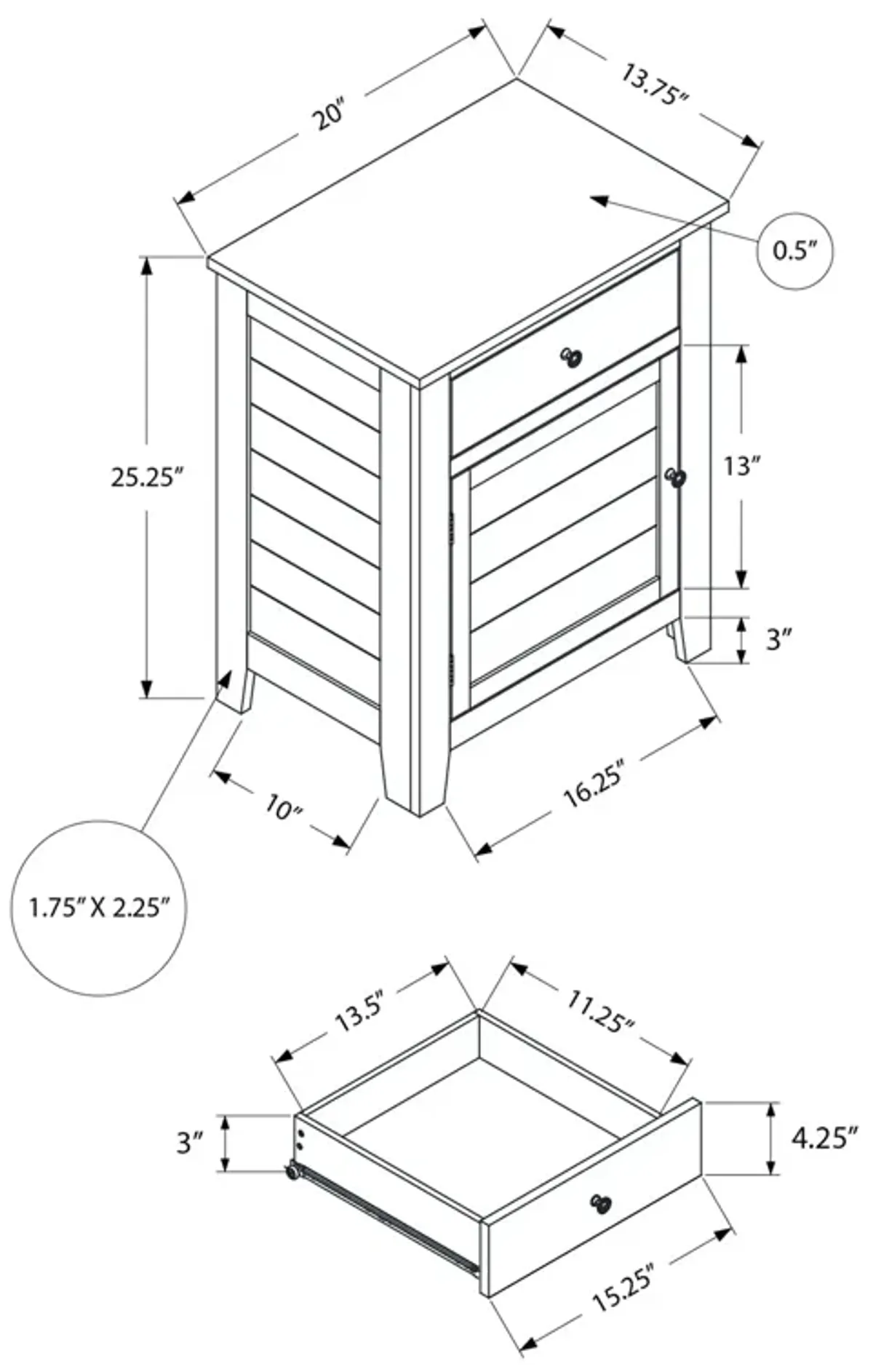 Monarch Specialties I 3951 - Accent Table, Nightstand, Storage Drawer, End, Side Table, Bedroom, Lamp, Storage,  Transitional