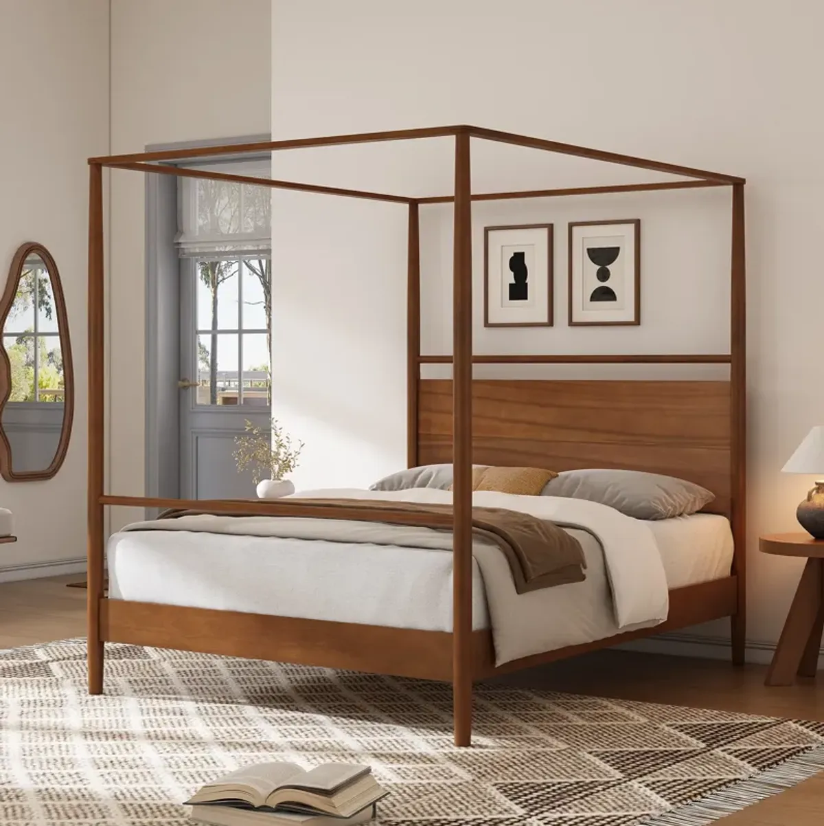 Merax Solid Wood Canopy Bed Frame with 4 Corners Design