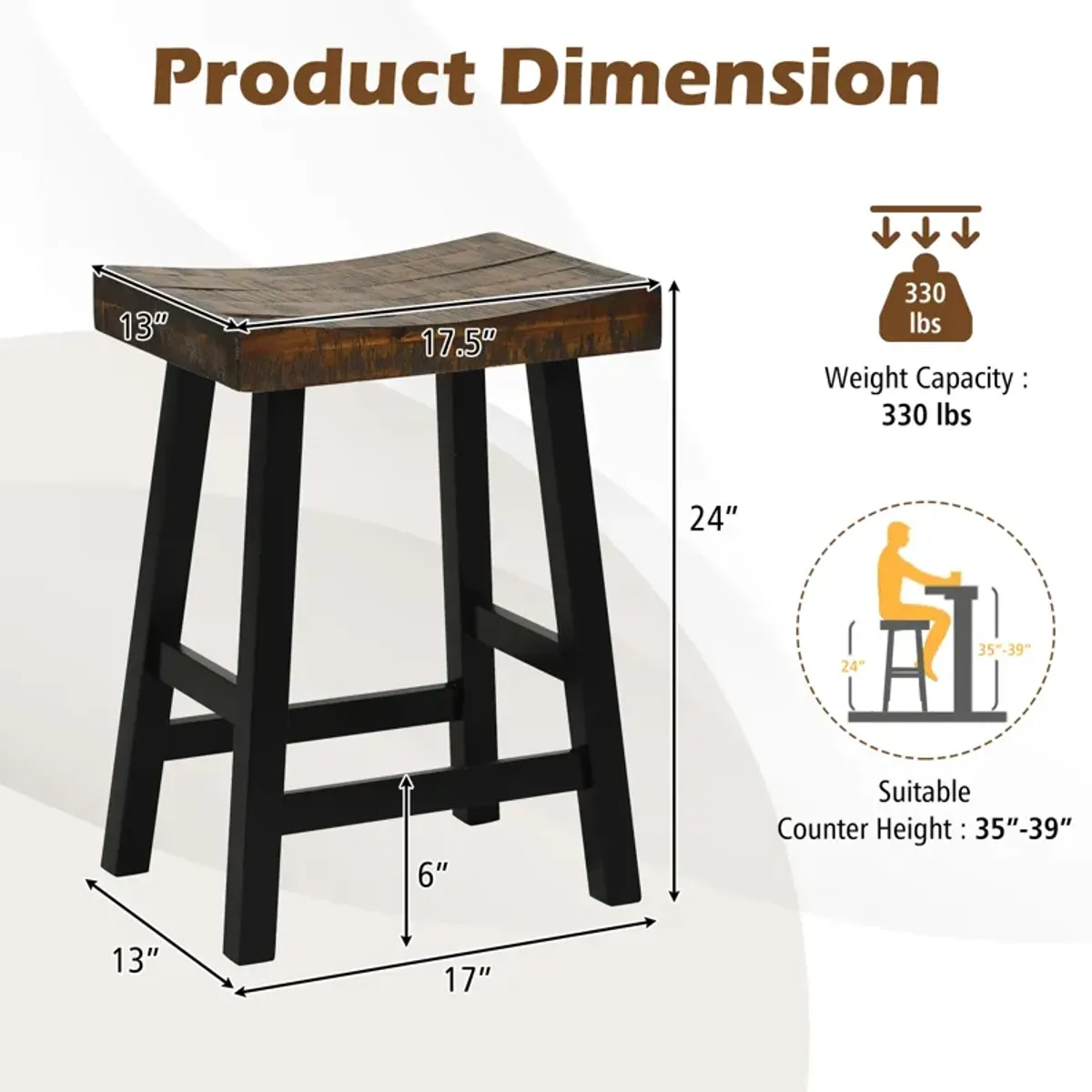 Solid Wood Saddle-Seat with Curved Seat Surface and Comfortable Footrests