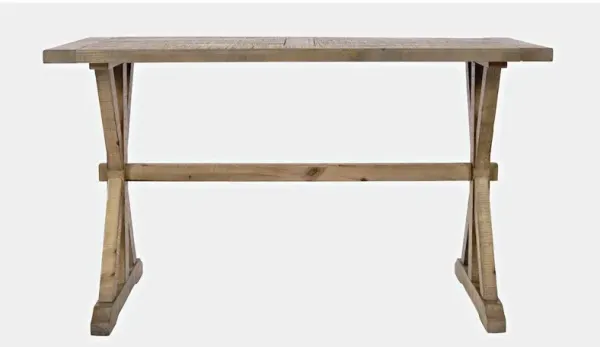Jofran Carlyle Crossing Modern Rustic Distressed Solid Wood Sofa Table with Trestle