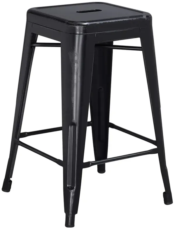 Flash Furniture Commercial Grade 24" High Backless Distressed Black Metal Indoor-Outdoor Counter Height Stool