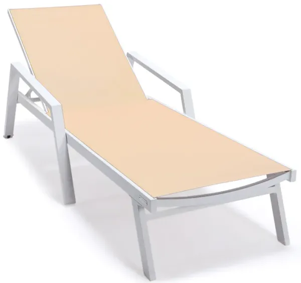 LeisureMod Marlin Adjustable Patio Chaise Lounge Chair with Armrests – White Aluminum