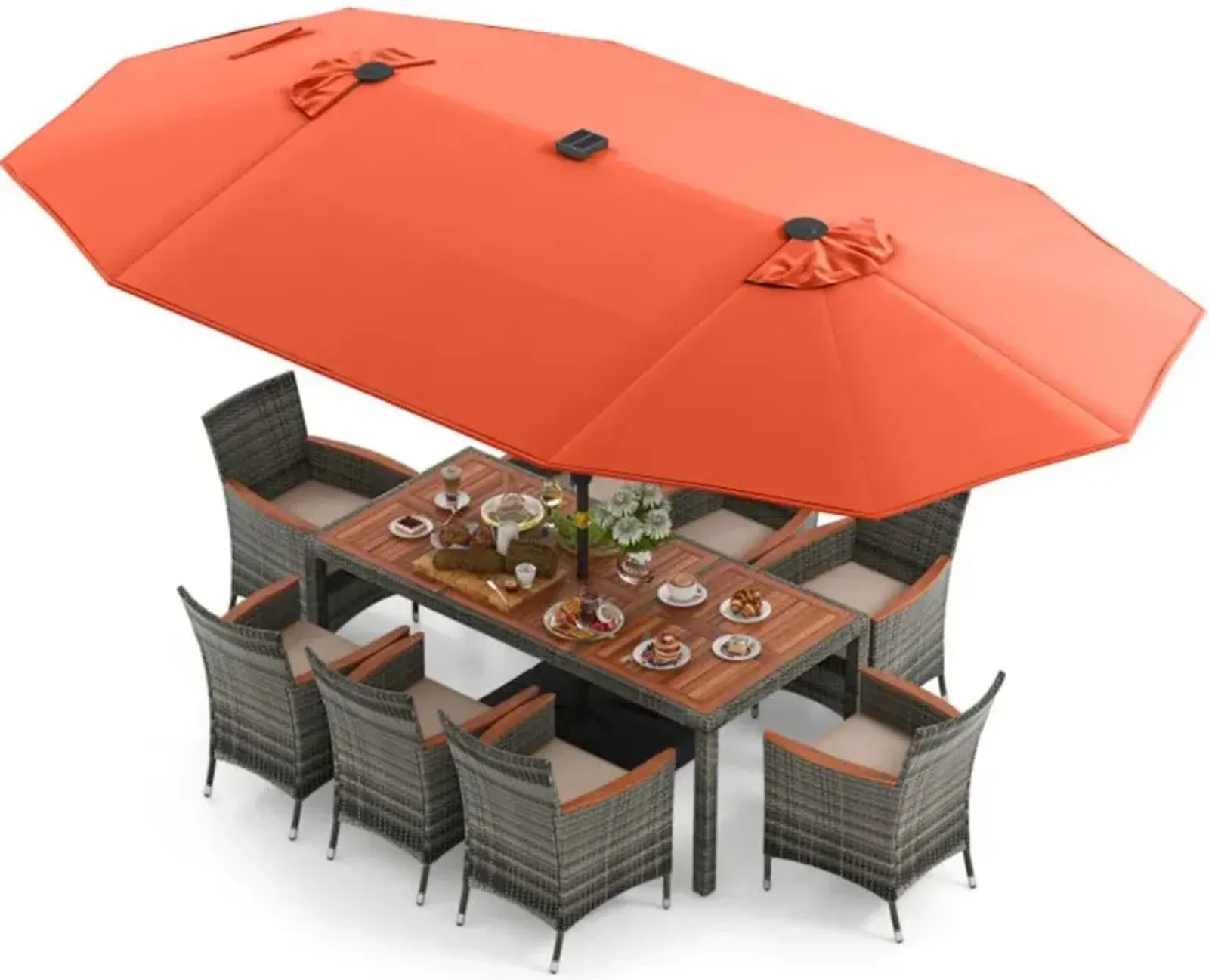 Hivvago 11 Pieces Patio Dining Set with 15 Feet Double-Sided Patio Umbrella Base Included