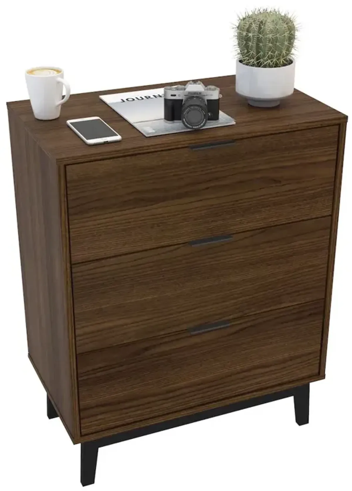 Polifurniture Victoria Modern 3 Drawer Dresser, Walnut