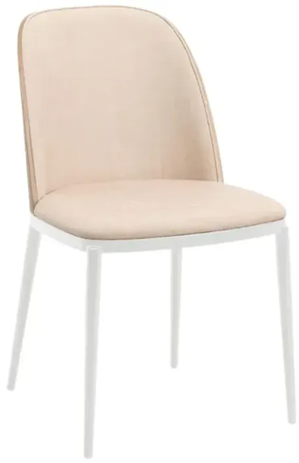 LeisureMod Dining Side Chair with Leather Seat and White Powder-Coated Steel Frame