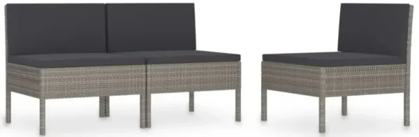 vidaXL Garden Chairs 3 pcs with Cushions Poly Rattan Gray