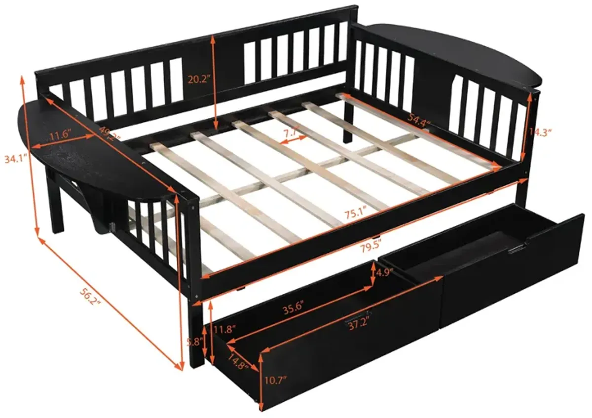 Full Size Daybed With Two Drawers, Wood Slat Support