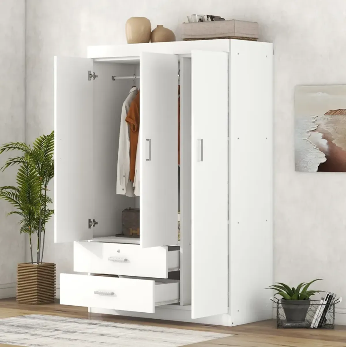 Merax 3-Door Wardrobe with 2 Drawers