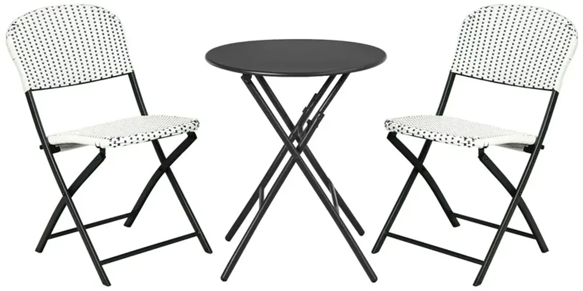 3 Pieces Patio Rattan Bistro Set with Round Dining Table and 2 Chairs