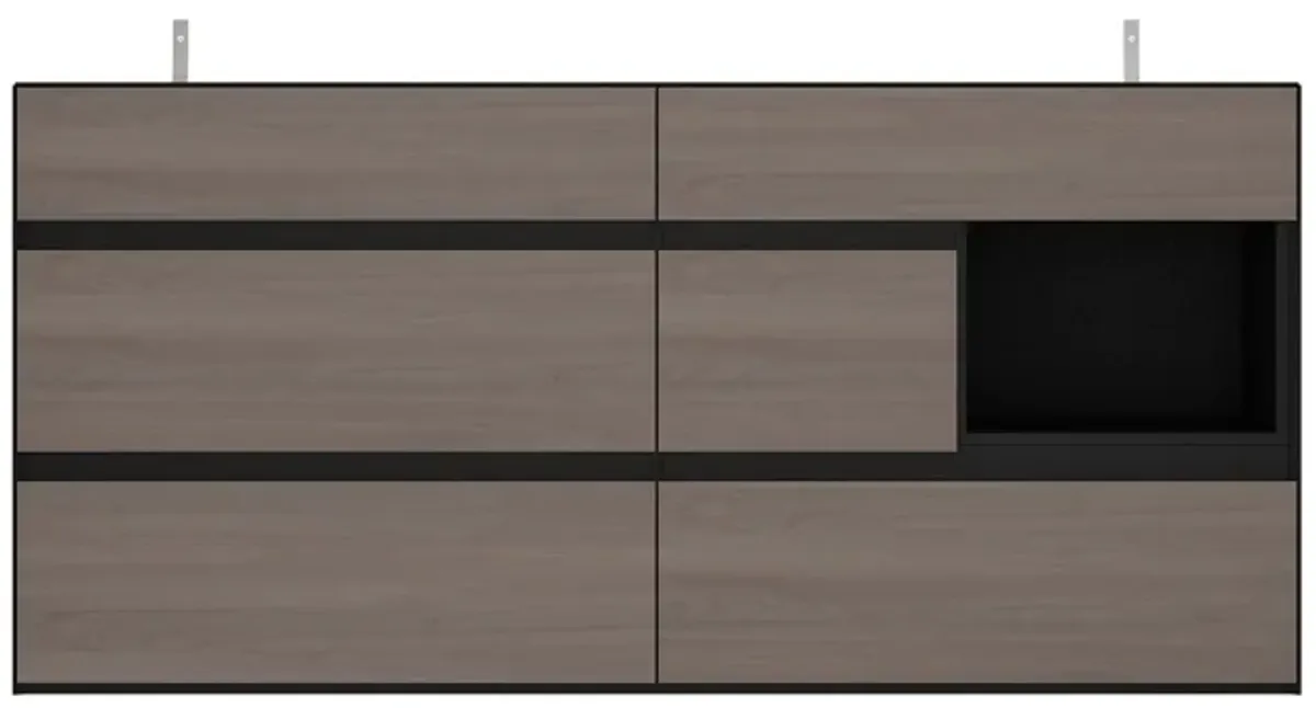 FUFU&GAGA Modern 6-Drawer Sideboard with Open Storage, Black and Rustic Wood Finish (63" W x 15.9" D x 30" H),Brown