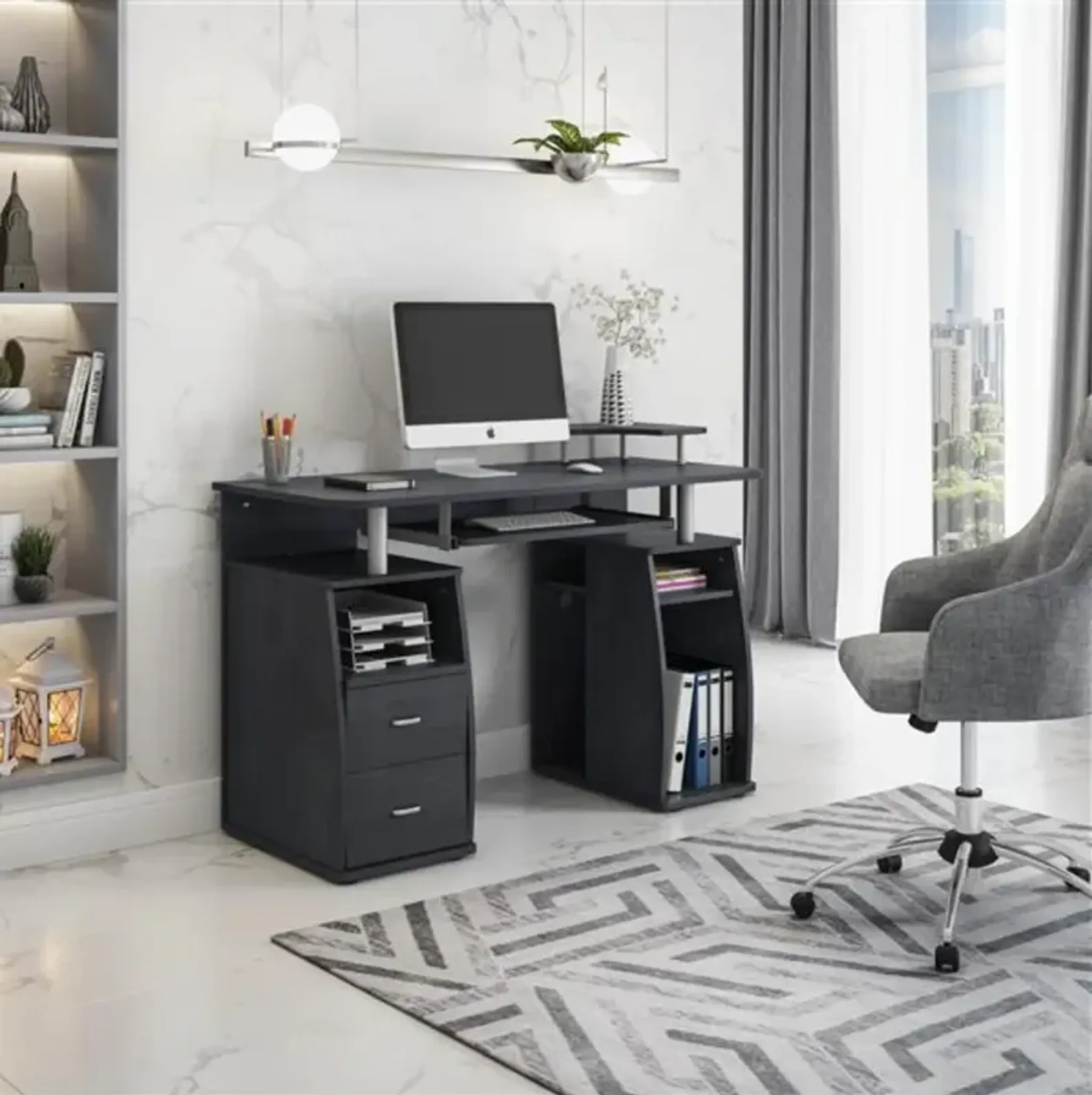 Complete Computer Workstation Desk With Storage Shelves And Drawers ...