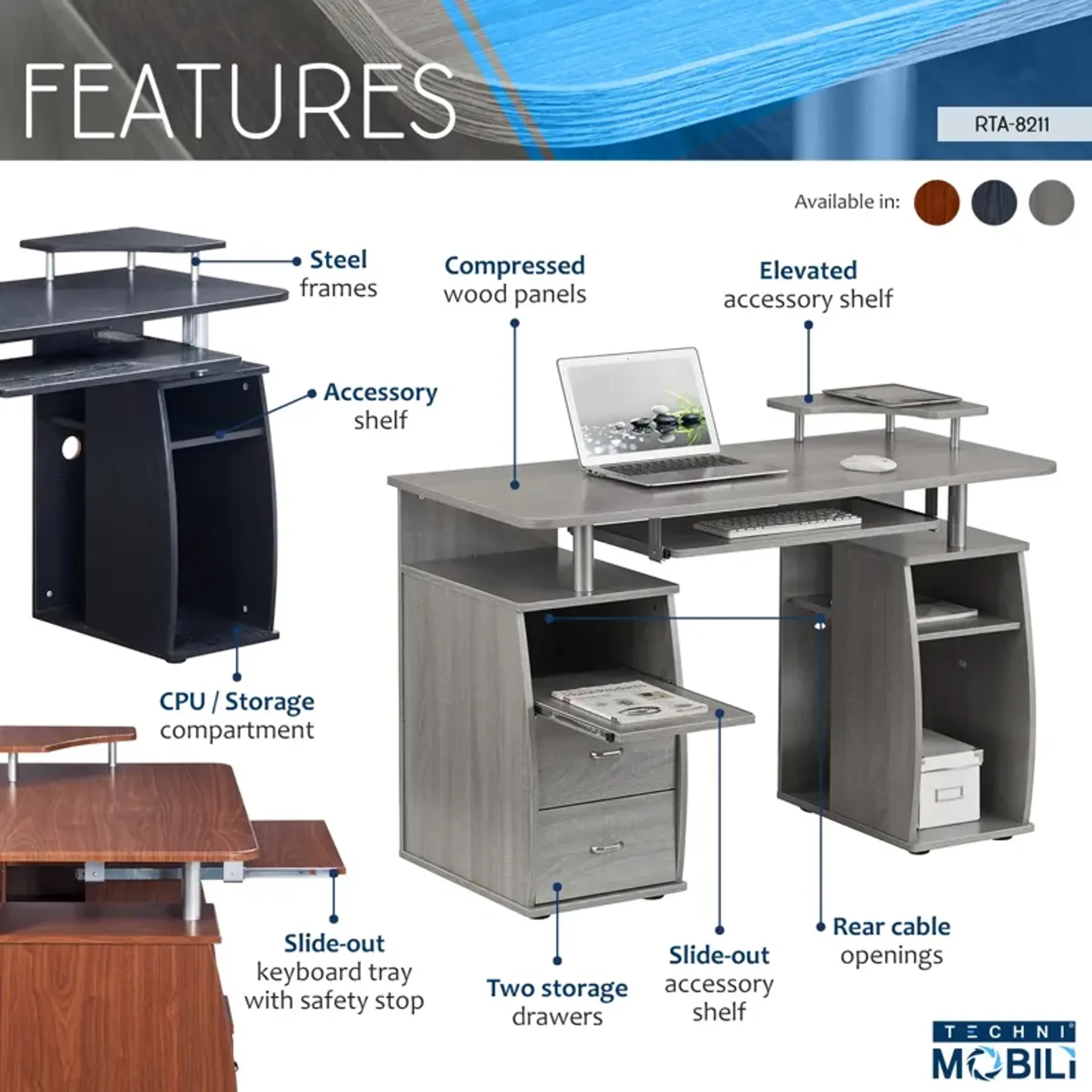 Complete Computer Workstation Desk With Storage Shelves And Drawers ...