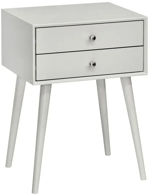Grey Modern Nightstand: Side Table with 2 Drawers, Display Top, Solid Acacia Legs