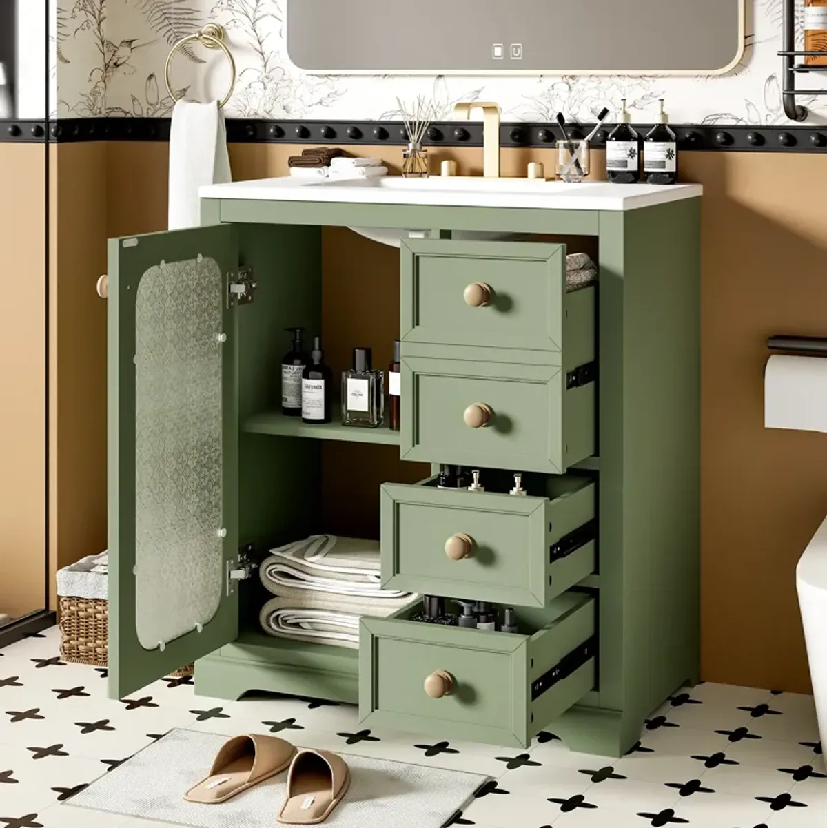 Merax Bathroom Vanity Cabinet with A Glass Door