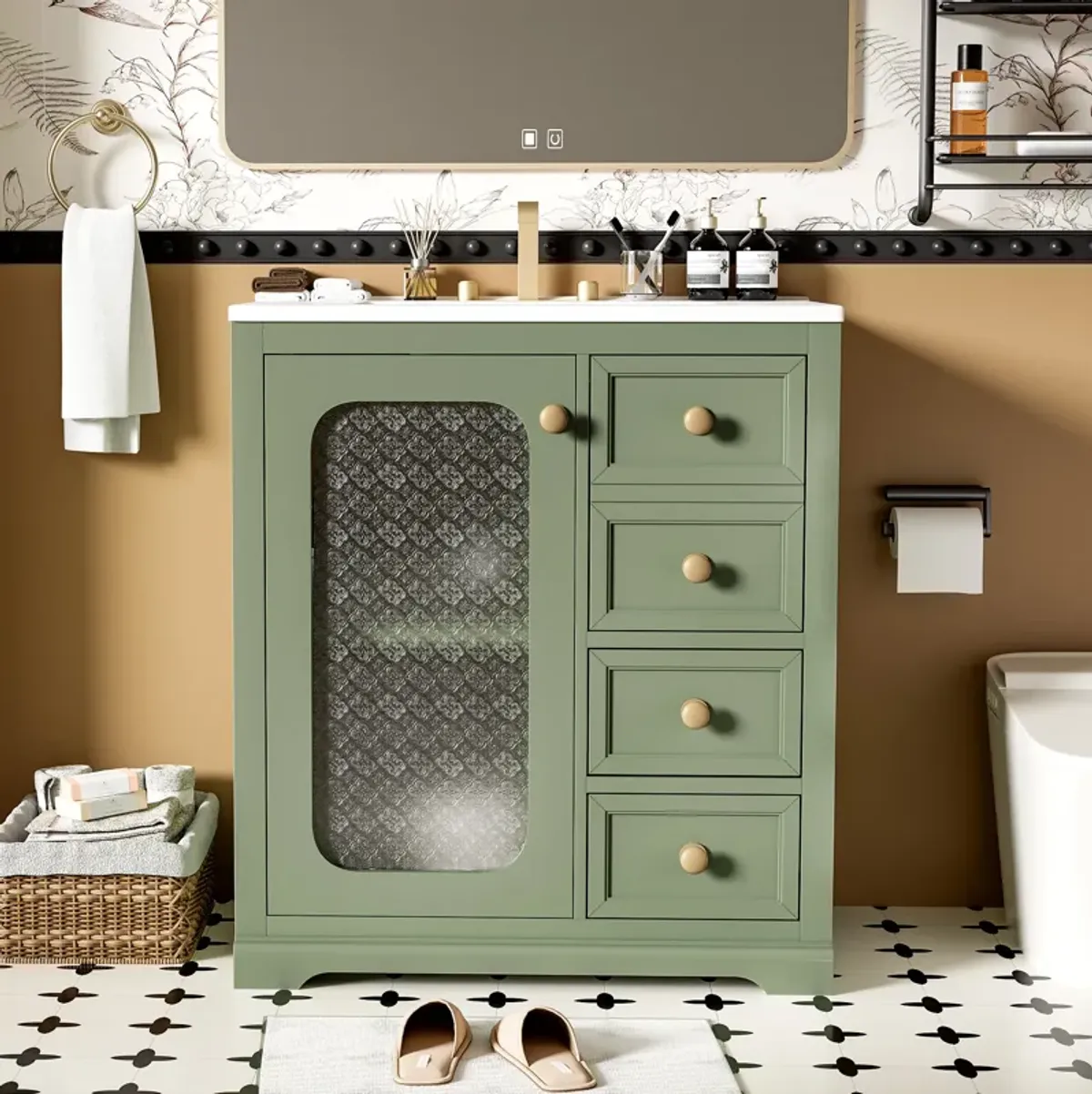 Merax Bathroom Vanity Cabinet with A Glass Door