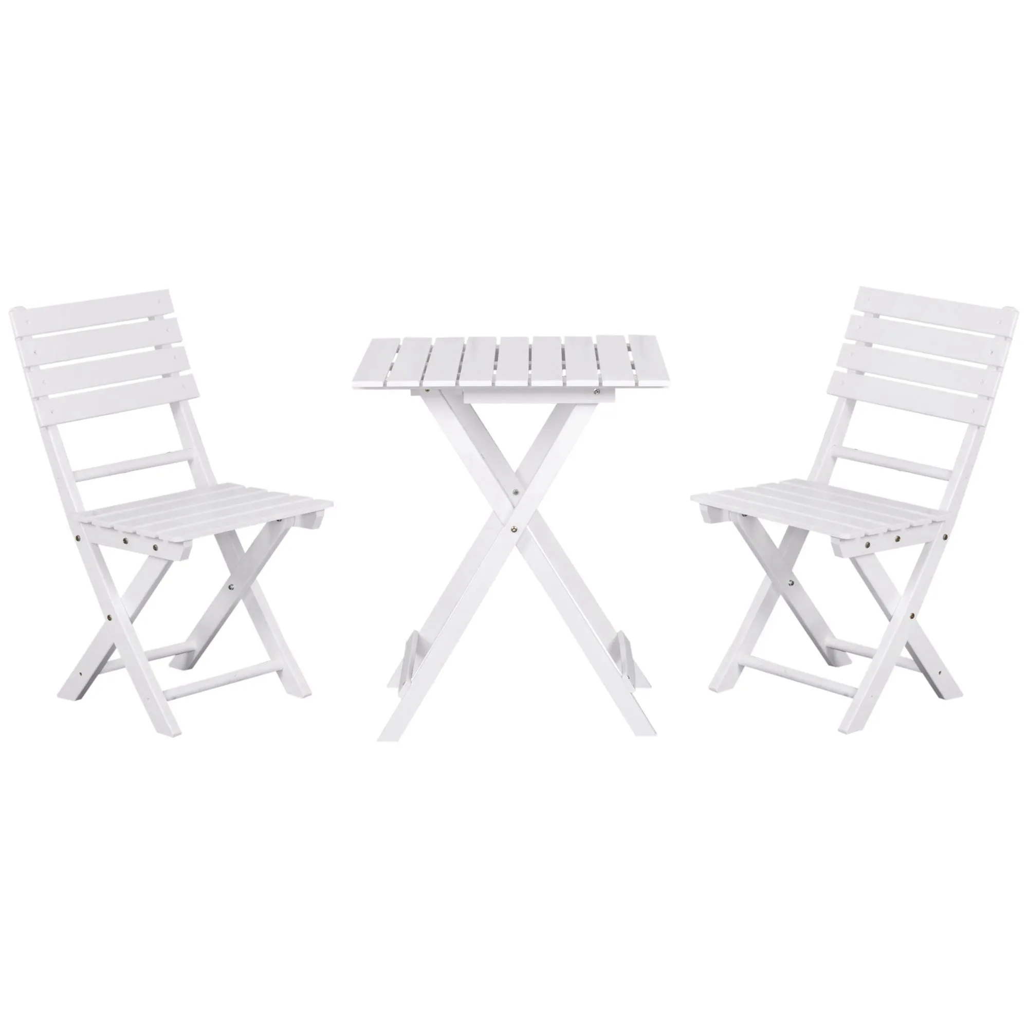 White Garden Trio: 3-Piece Folding Pine Wood Bistro Set