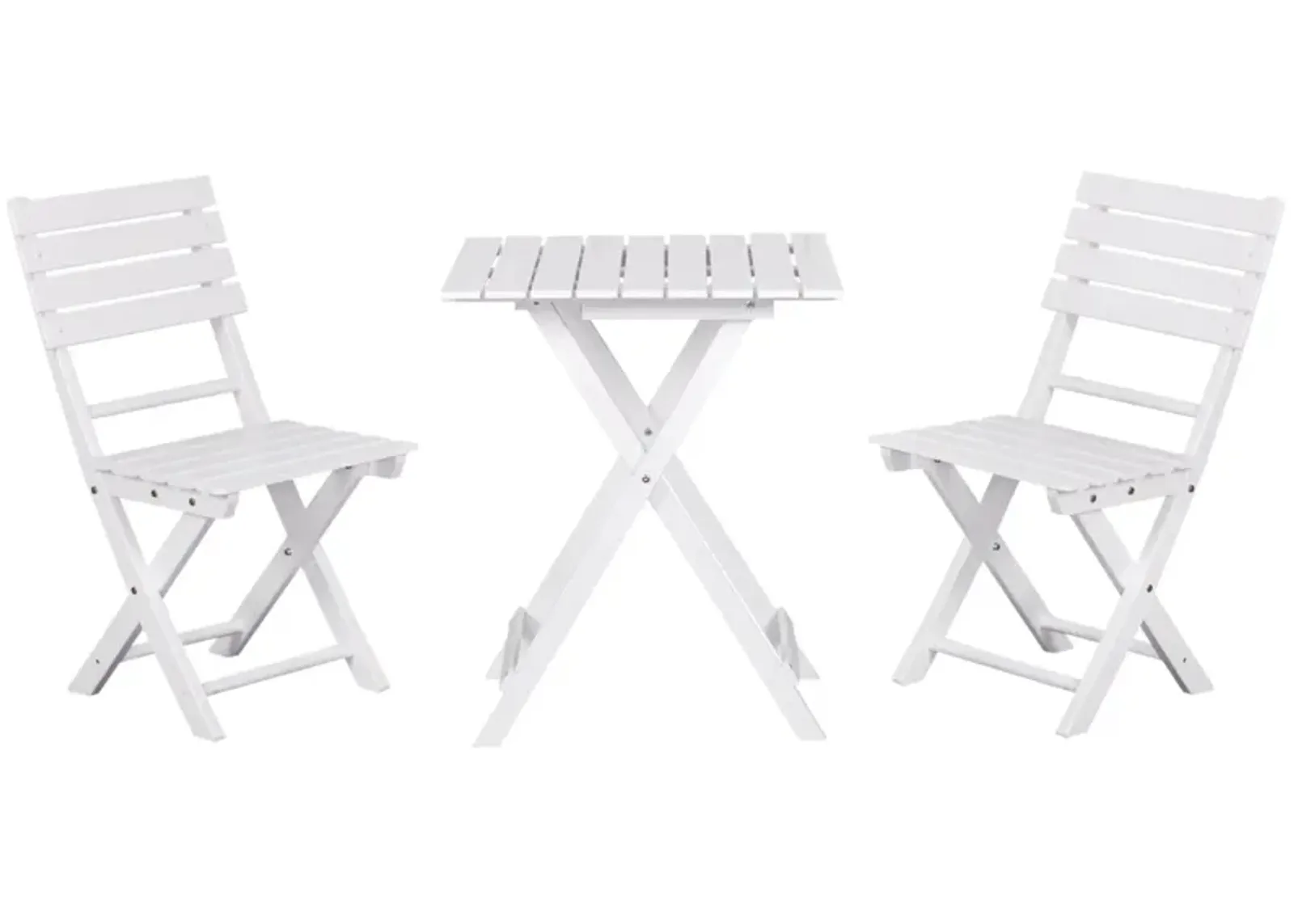 White Garden Trio: 3-Piece Folding Pine Wood Bistro Set