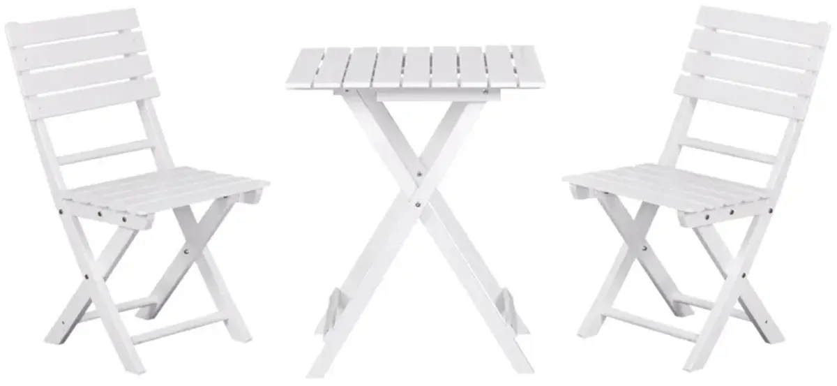 White Garden Trio: 3-Piece Folding Pine Wood Bistro Set