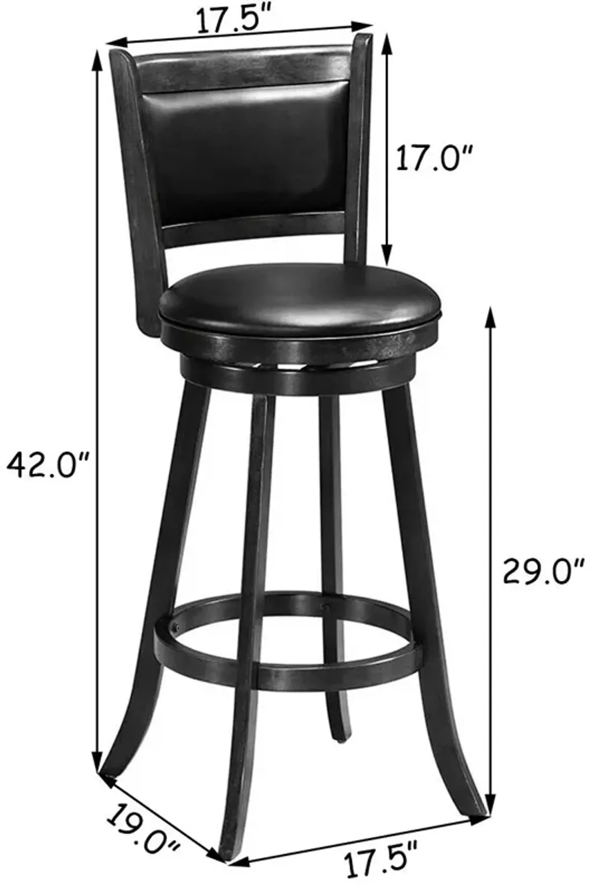 Set of 2 29 Inch Swivel Bar Height Stool Wood Dining Chair Barstool