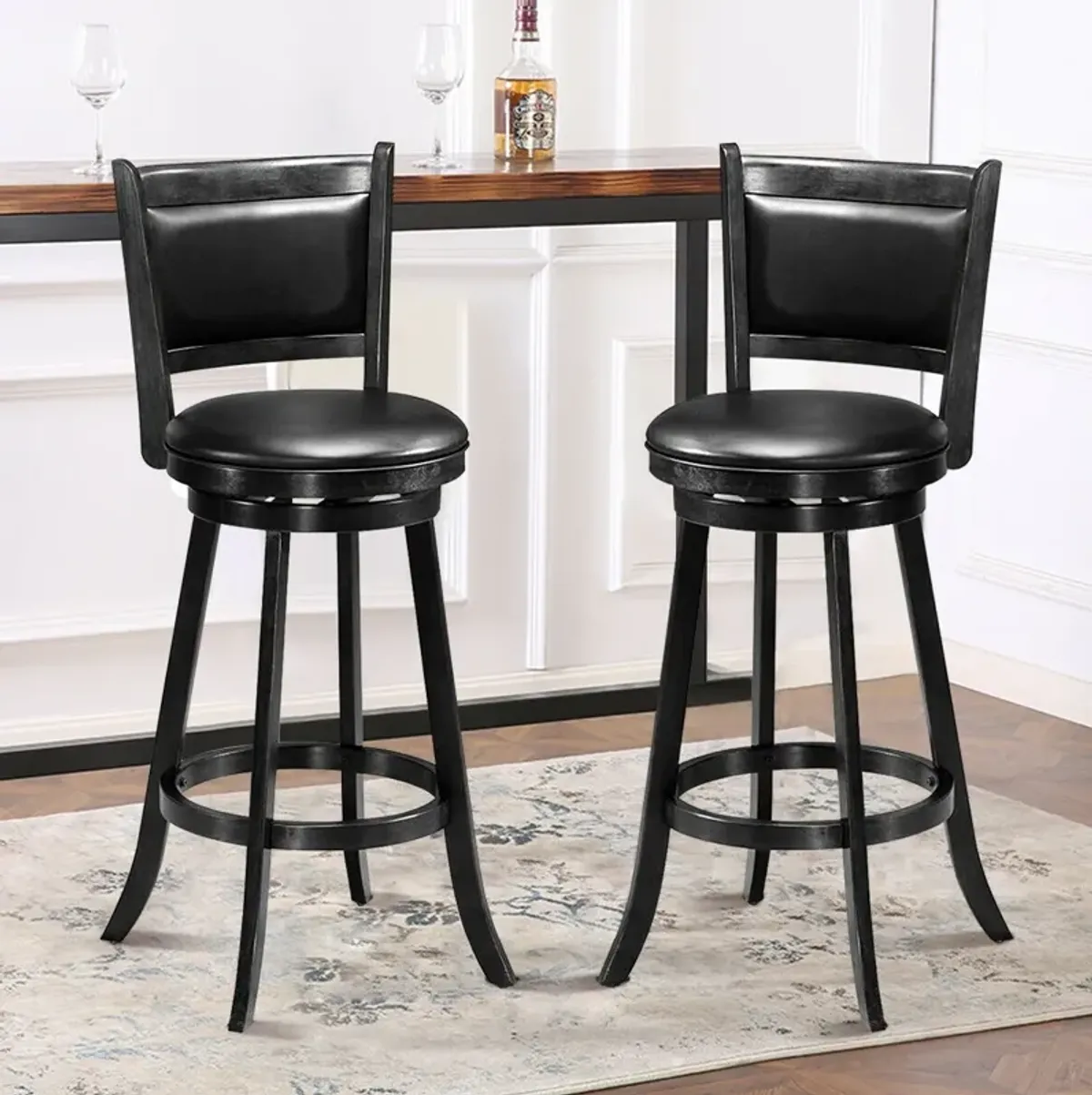 Set of 2 29 Inch Swivel Bar Height Stool Wood Dining Chair Barstool