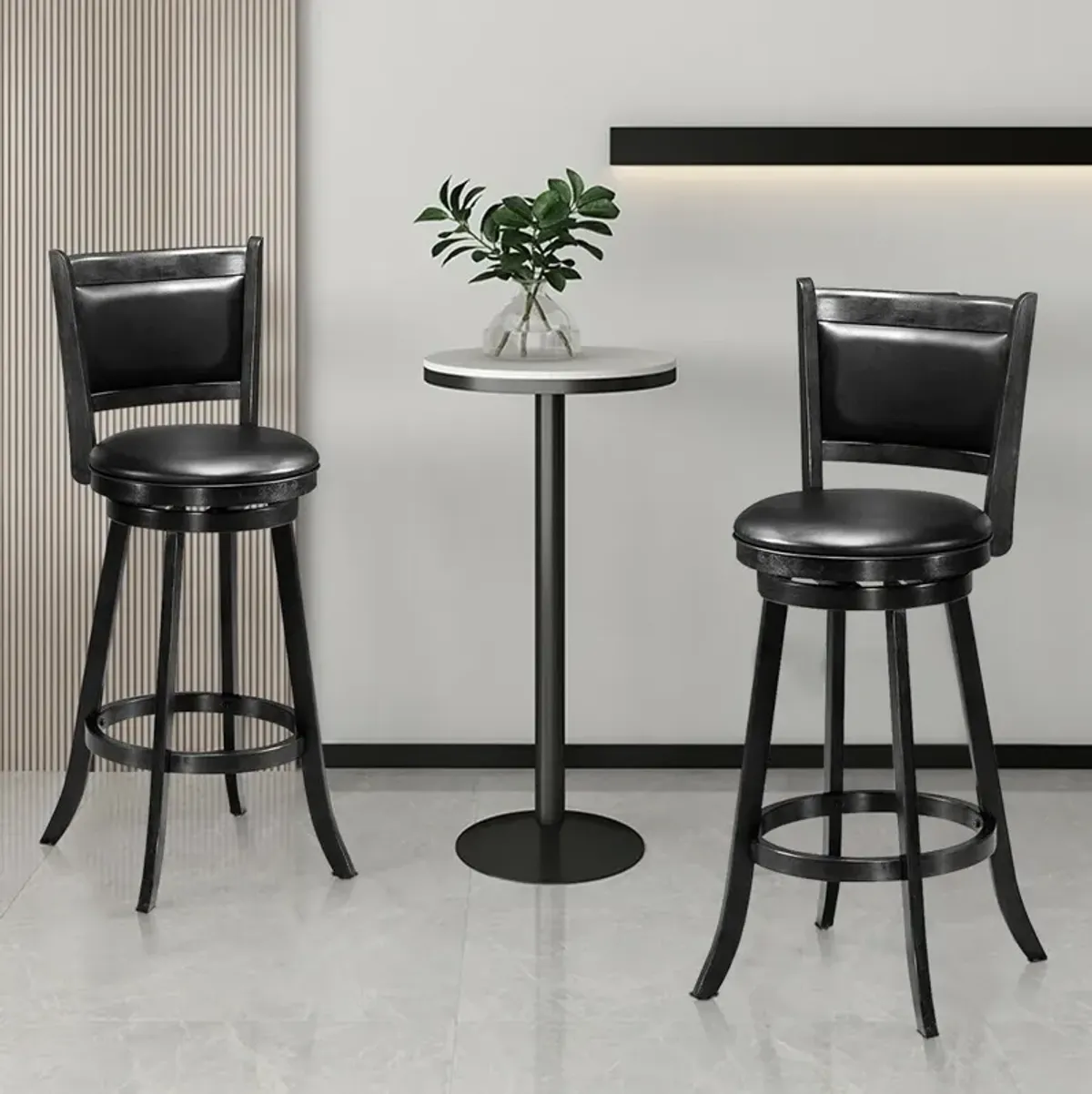 Set of 2 29 Inch Swivel Bar Height Stool Wood Dining Chair Barstool