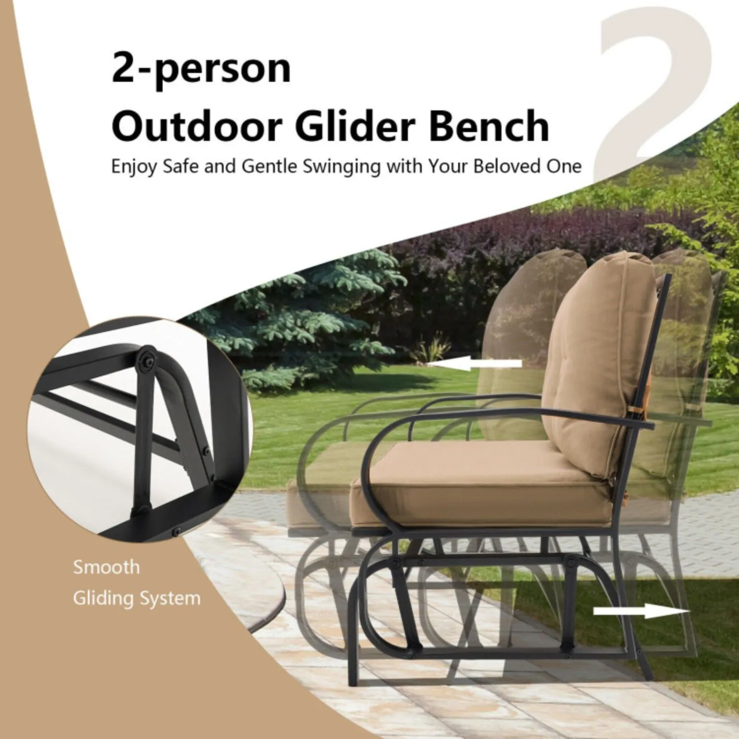 Patio 2-Person Glider Bench Rocking Loveseat with Cushioned Armrest