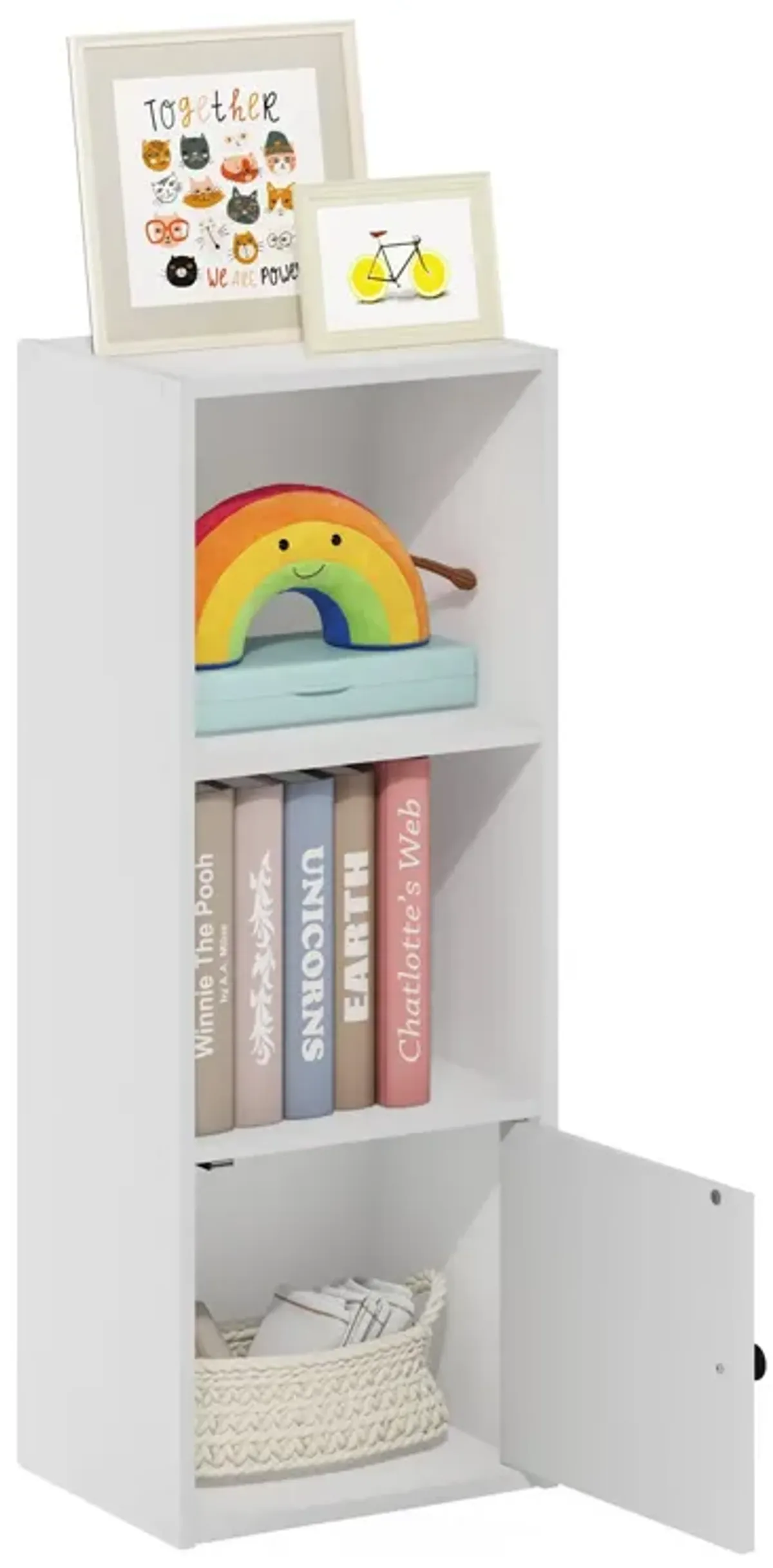 Furinno Luder Shelf Bookcase with 1 Door Storage Cabinet, White