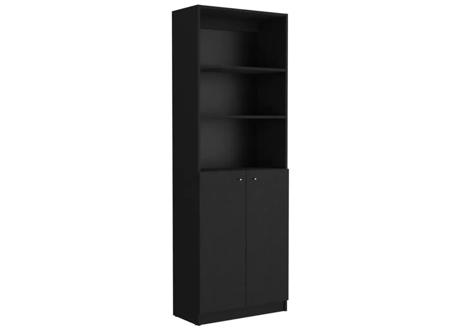 Vinton 2-Door Bookcase with Upper Shelves, Black