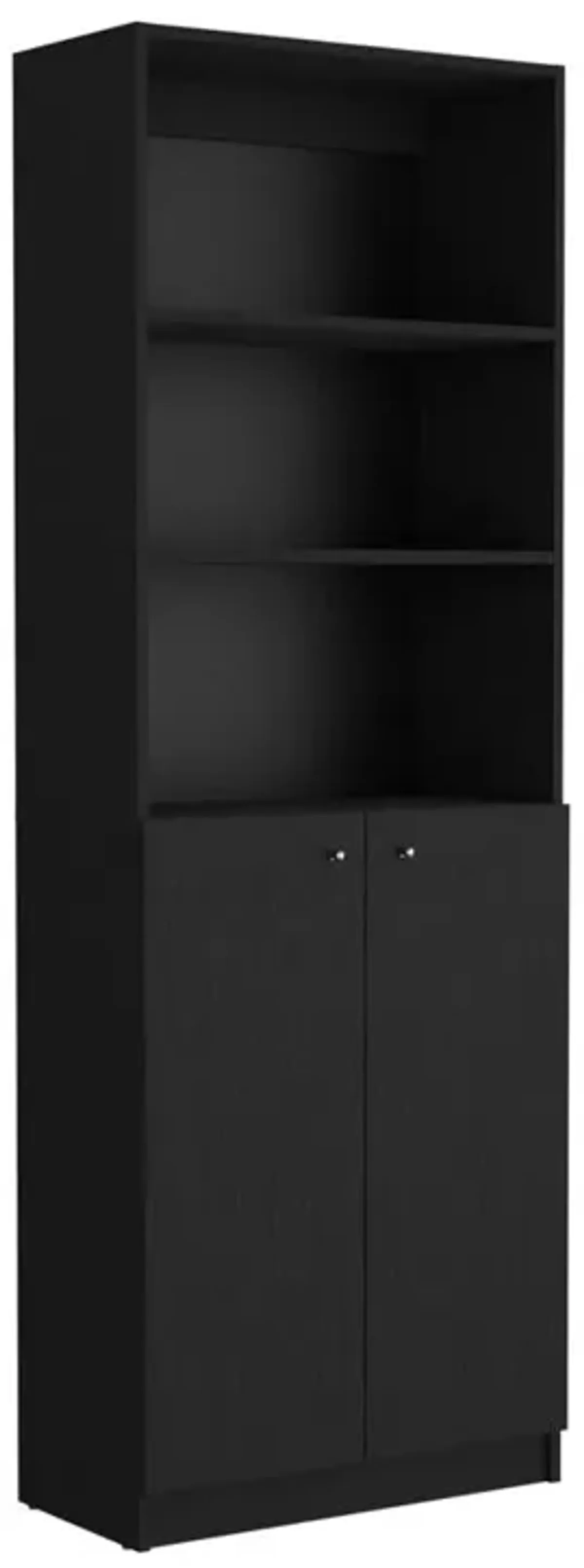 Vinton 2-Door Bookcase with Upper Shelves, Black