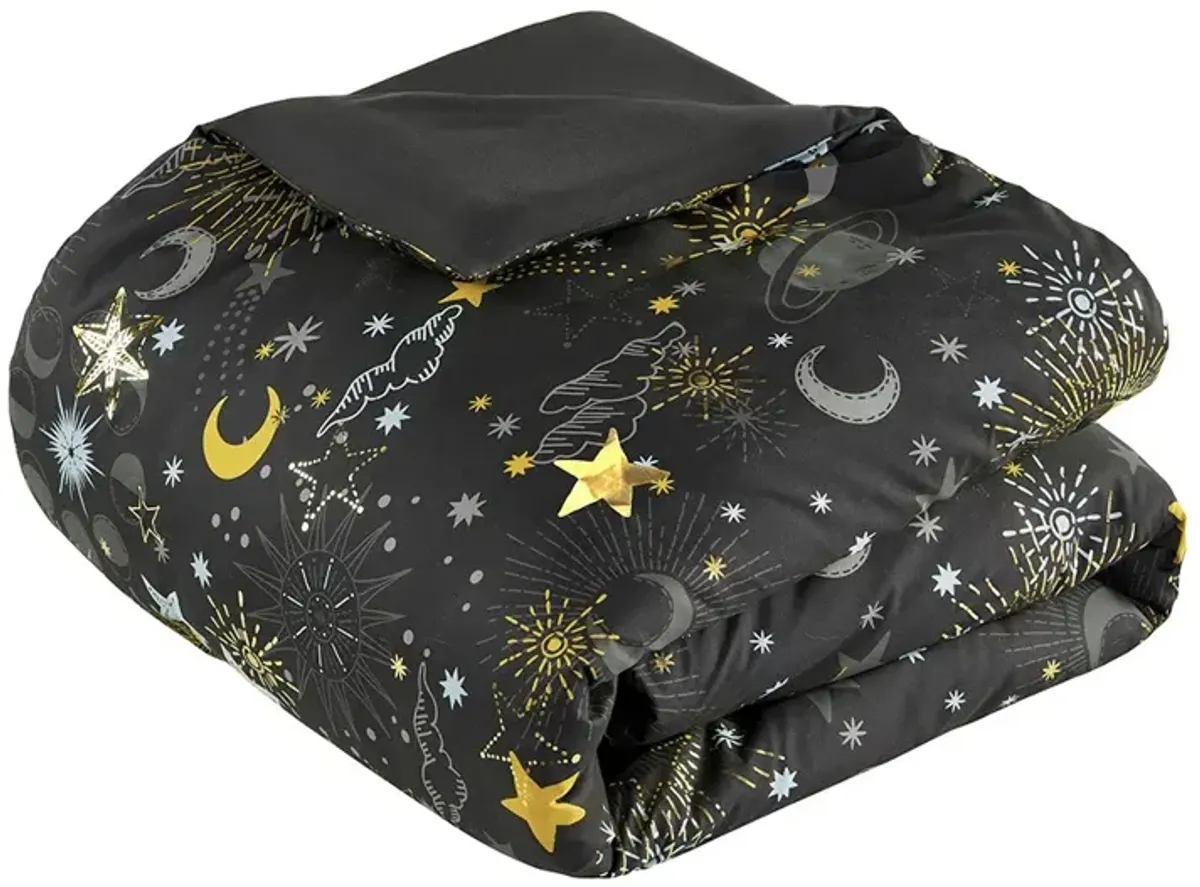 Gracie Mills Dervan Celestial Dreams Starry Sky Metallic Comforter Set with Enchanting Throw Pillow