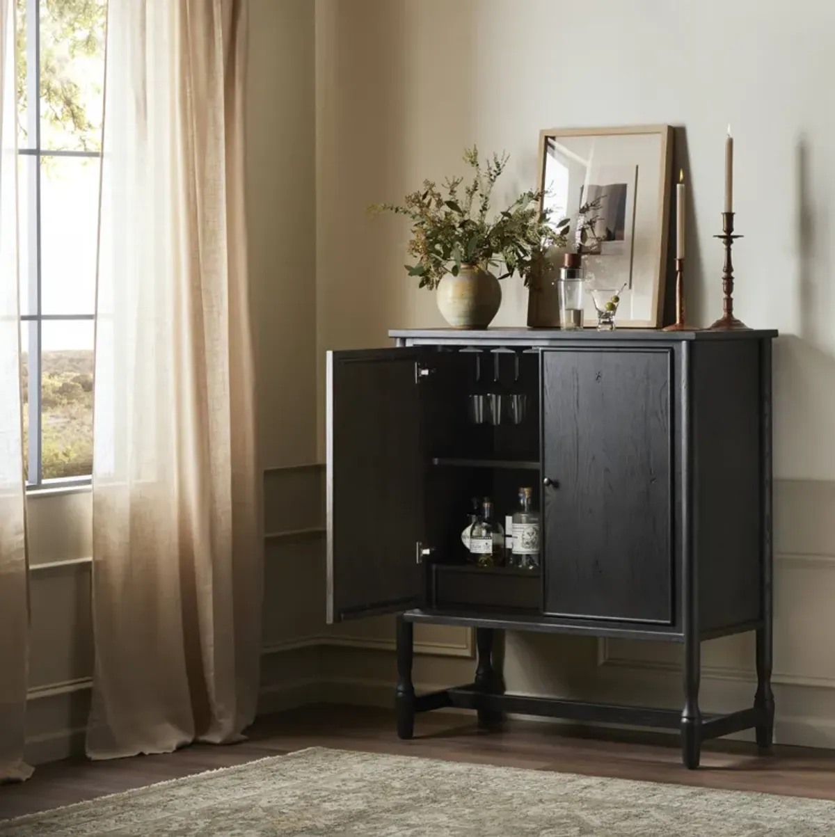 Bari Cracked Smoked Black Bar Cabinet