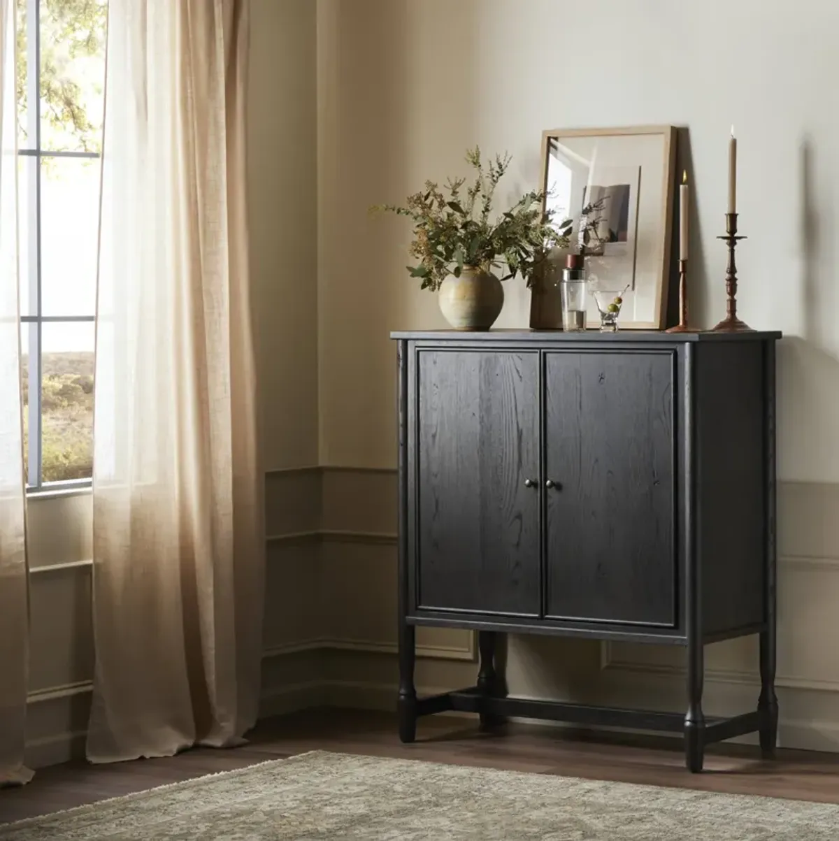 Bari Cracked Smoked Black Bar Cabinet