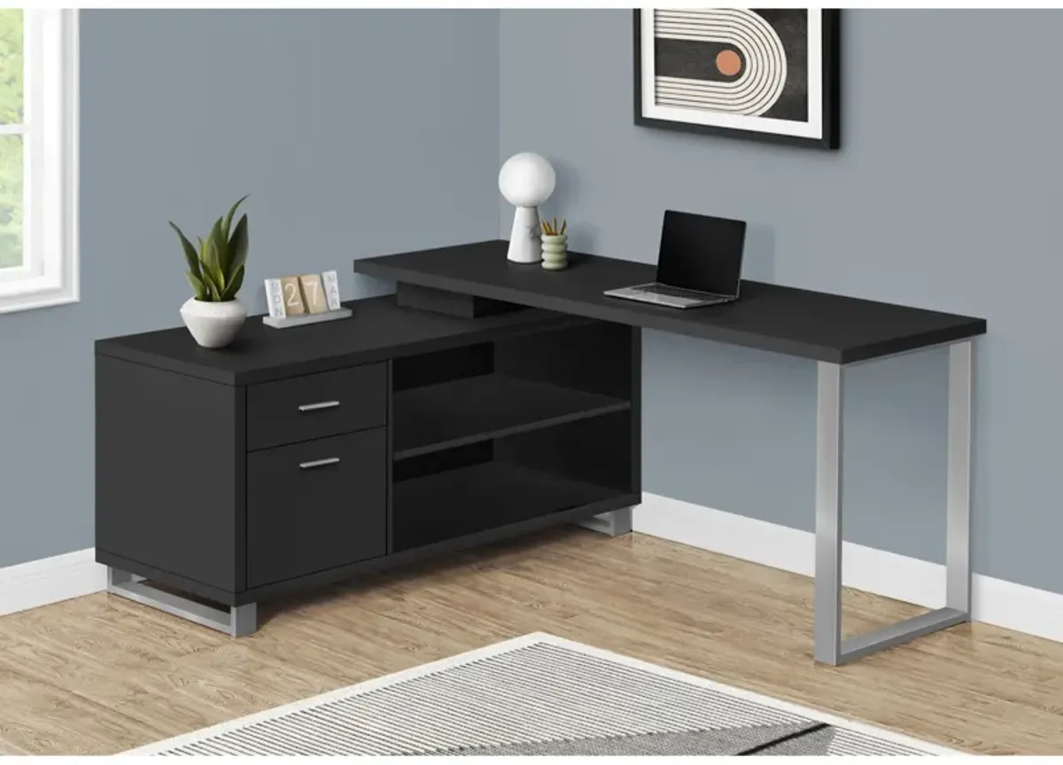 Computer Desk, Home Office, Corner, Storage Drawers, 72"L, L Shape, Work, Laptop, Metal, Laminate, Black, Grey, Contemporary, Modern