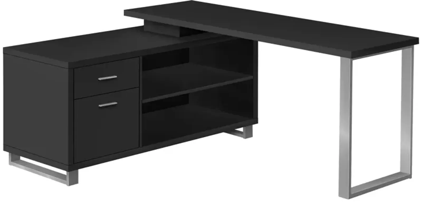 Computer Desk, Home Office, Corner, Storage Drawers, 72"L, L Shape, Work, Laptop, Metal, Laminate, Black, Grey, Contemporary, Modern