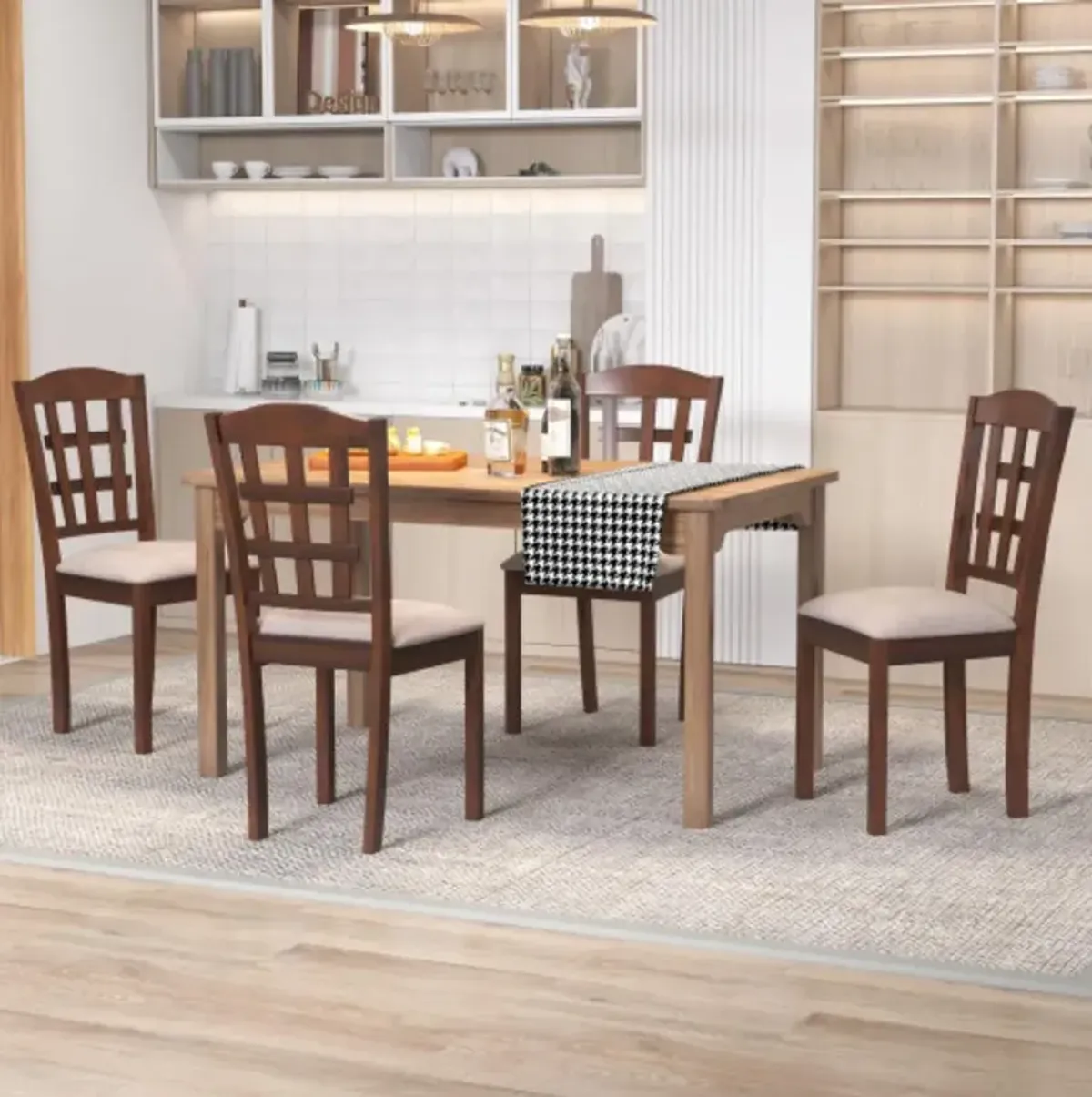 Hivvago Set of 2 Wood Kitchen Chairs with Faux Leather Upholstered Seat