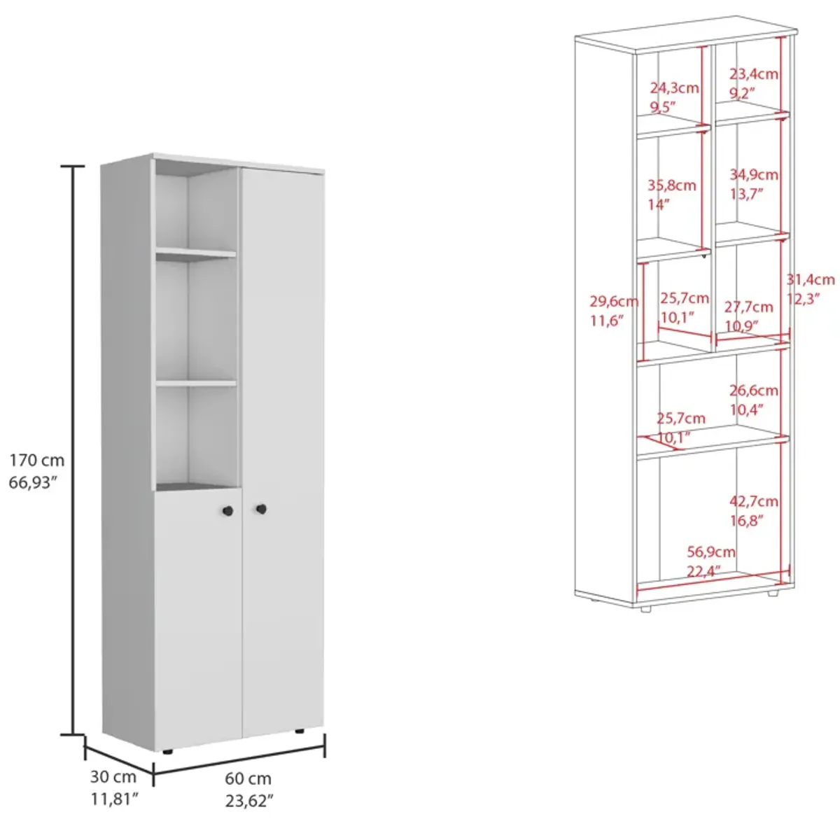 Konik 67-Inch High Storage Cabinet Kitchen Pantry With Three Doors and and Three Exterior Shelves