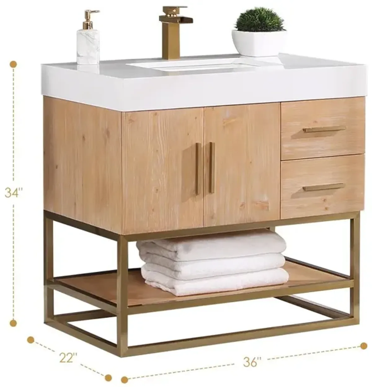 Altair 36 Single Bathroom Vanity in Light Brown with Mirror