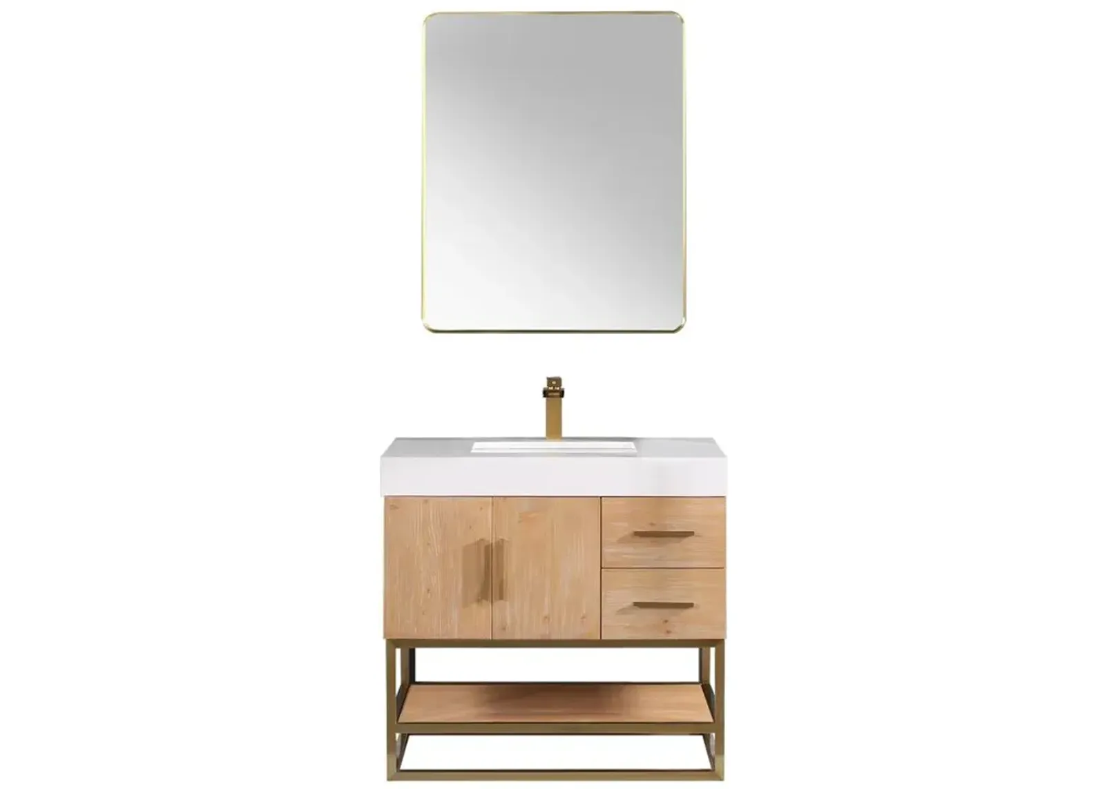 Altair 36 Single Bathroom Vanity in Light Brown with Mirror