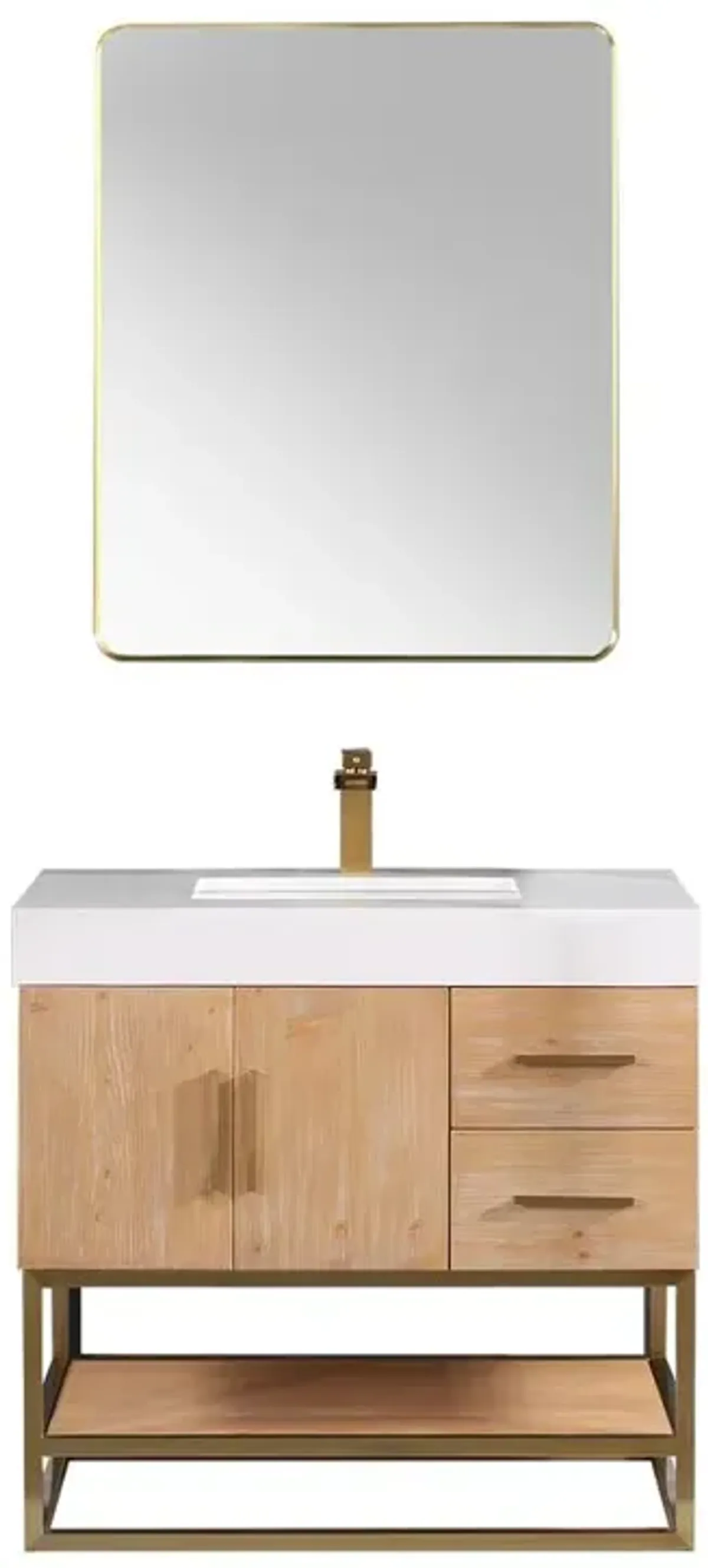 Altair 36 Single Bathroom Vanity in Light Brown with Mirror