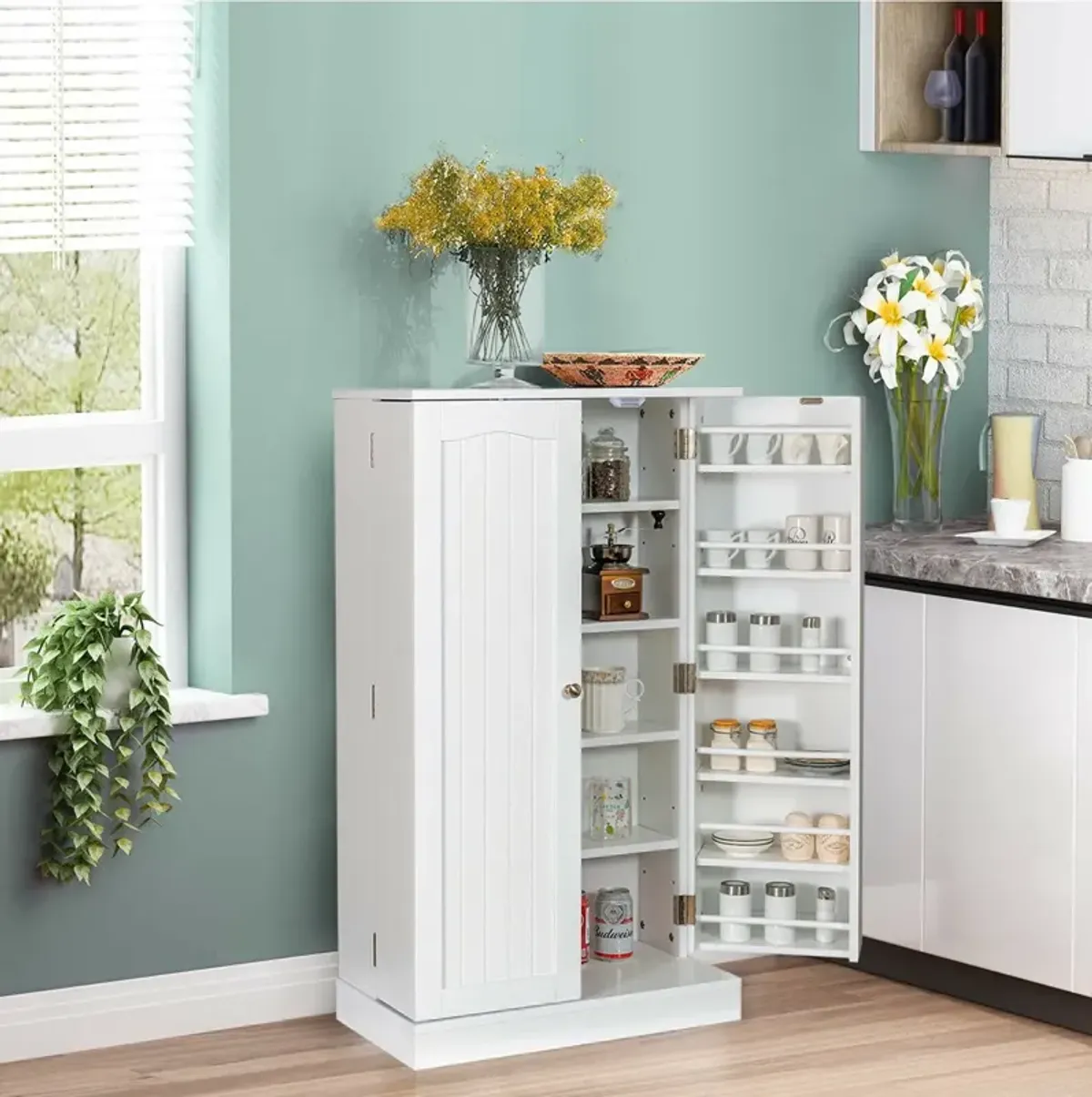 17-Tier Kitchen Pantry Cabinet with 2 Doors and 6 Adjustable Shelves