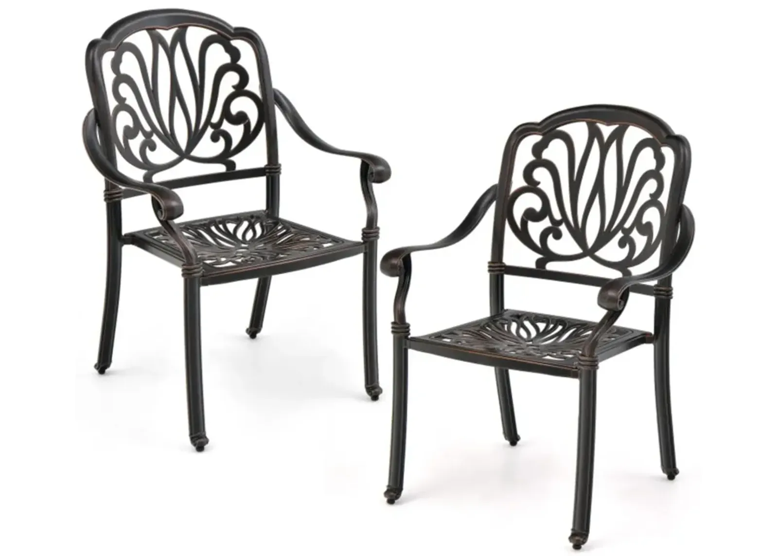 Hivvago 2 Pieces Patio Cast Aluminum Dining Chairs with Armrests-Bronze