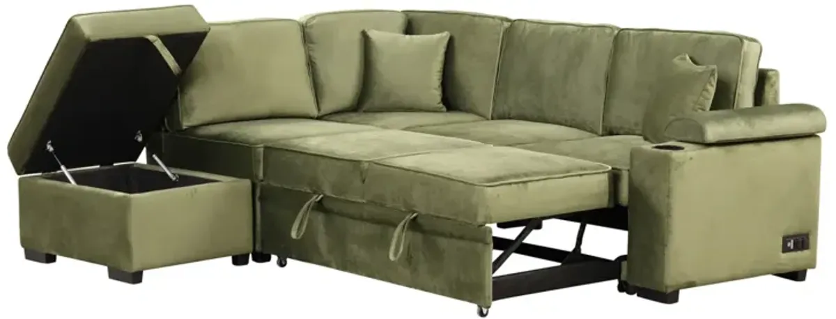 Convertible L-Shaped Sleeper Sofa with Storage Ottoman