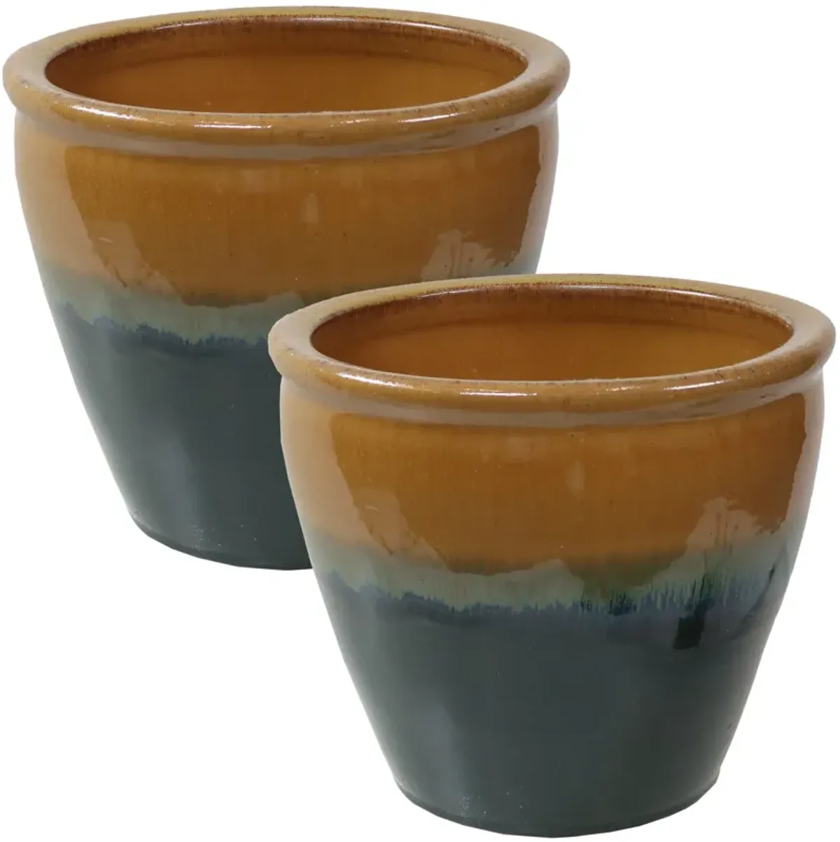 Sunnydaze Chalet Glazed Ceramic Planter - Set of 2