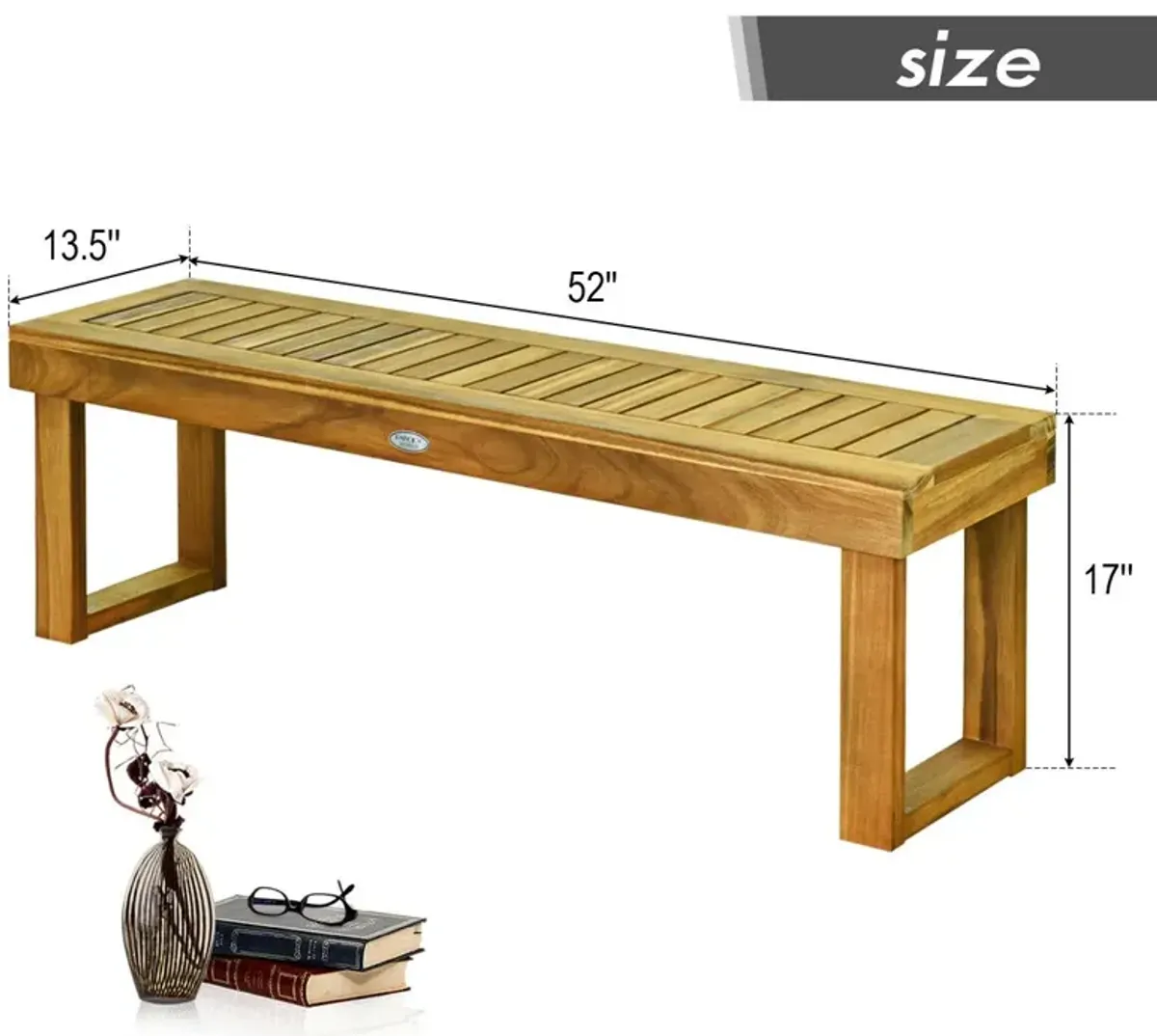 52 Inch Acacia Wood Dining Bench with Slatted Seat