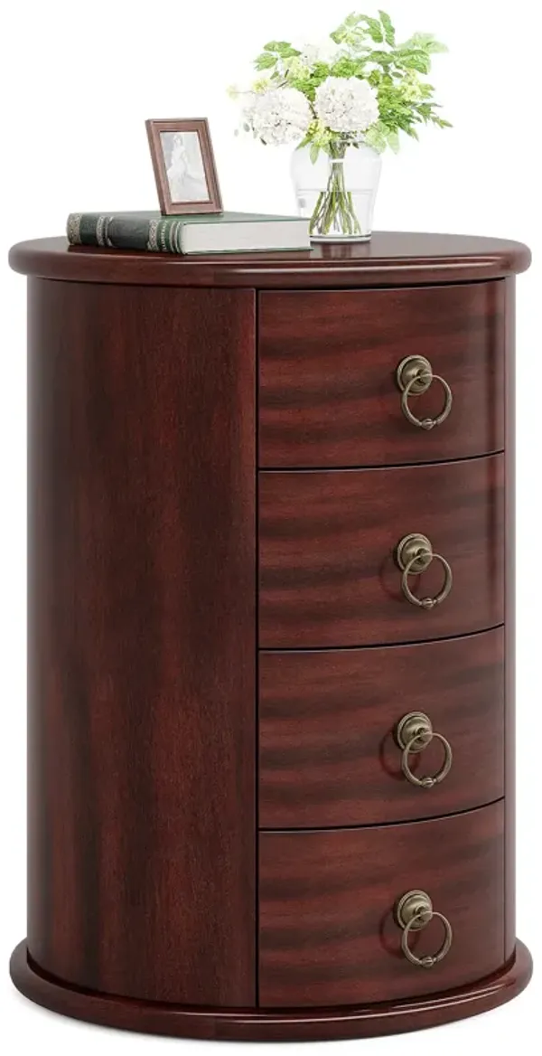 Tribesigns Solid Wood Nightstand, Round Night Stand with 4 Drawers, Rustic Bedside Table Tall Nightstand for Bedroom, Living Room