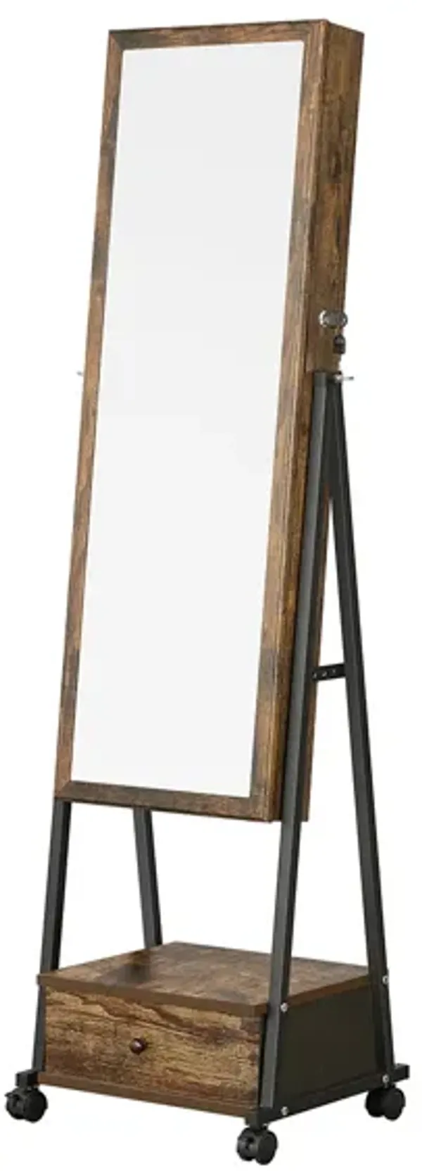 Lockable Jewelry Organizer with Full-Length Mirror for Secure Storage and Display