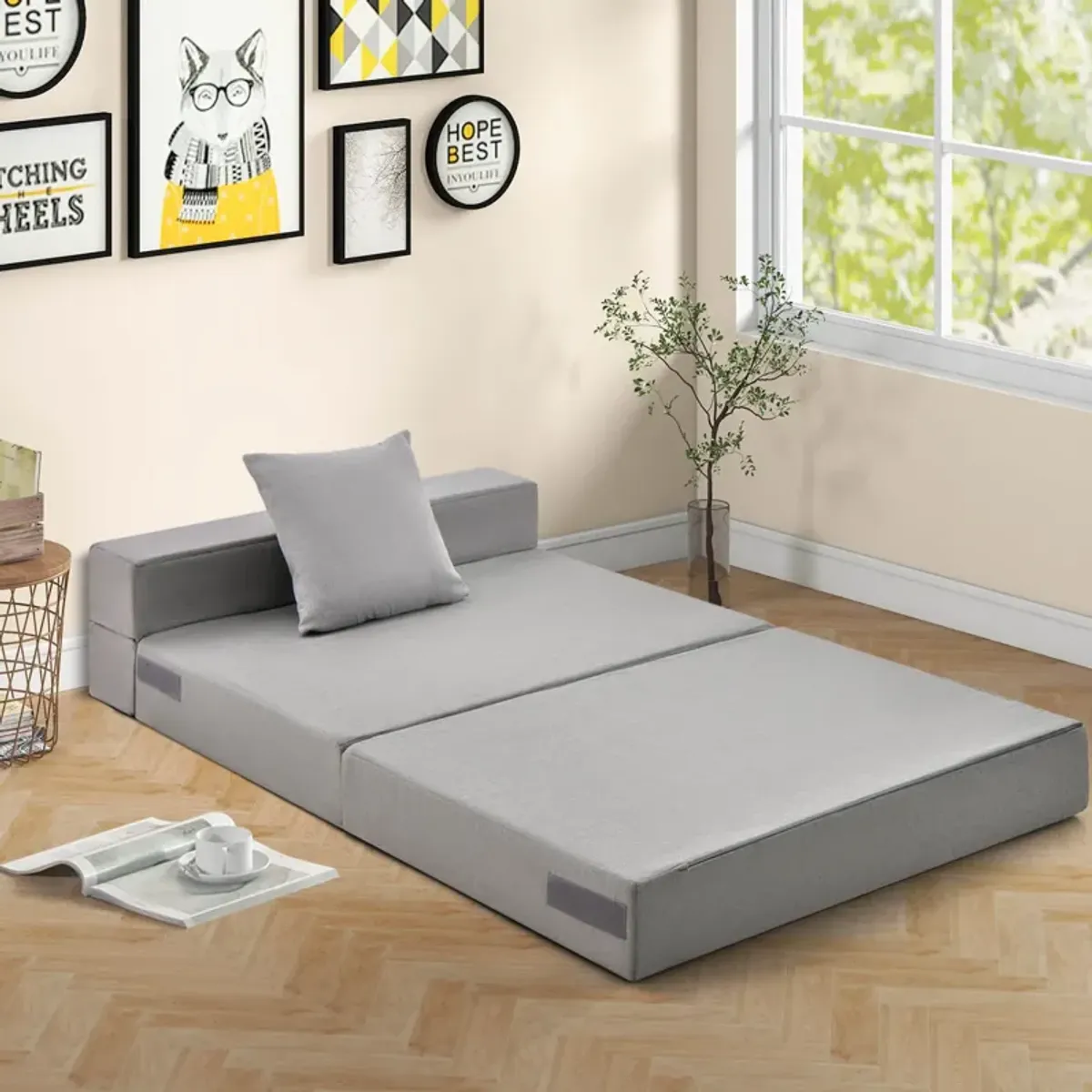 6 Inch Tri-fold Sofa Bed Folding Mattress with Pillow