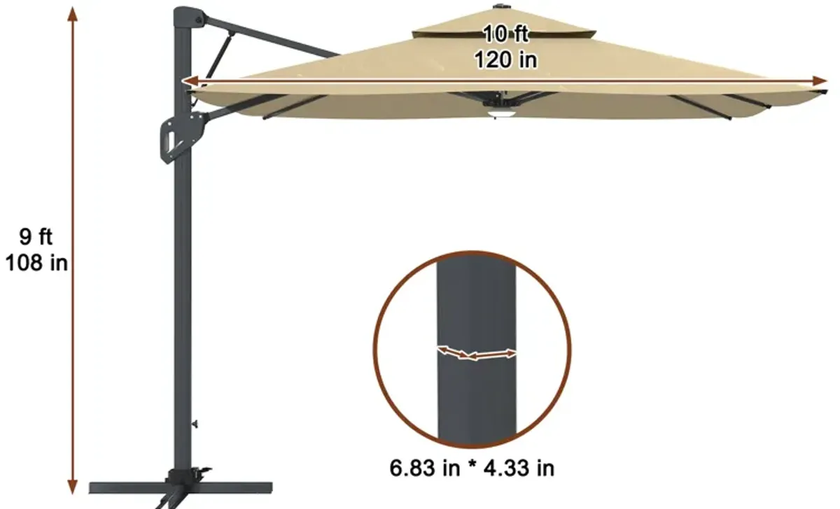 MONDAWE 10ft Square Solar LED Offset Cantilever Outdoor Patio Umbrella with Built-in Bluetooth Speaker