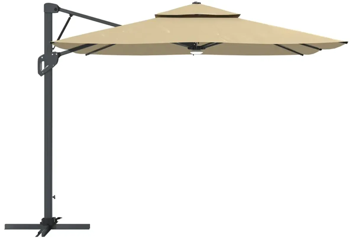 MONDAWE 10ft Square Solar LED Offset Cantilever Outdoor Patio Umbrella with Built-in Bluetooth Speaker